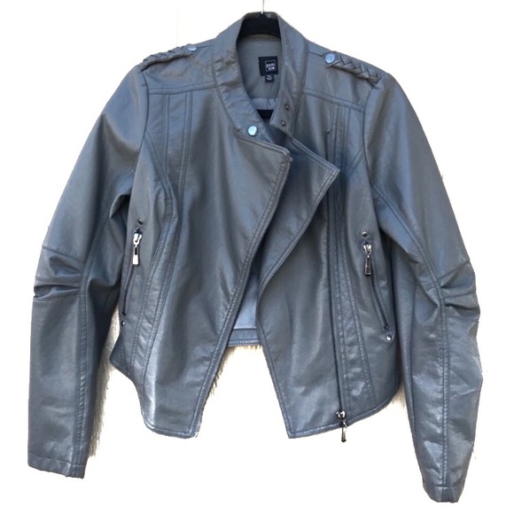 PimKie Jackets & Blazers - [PimKie] Stone Gray Faux Leather Jacket Petite